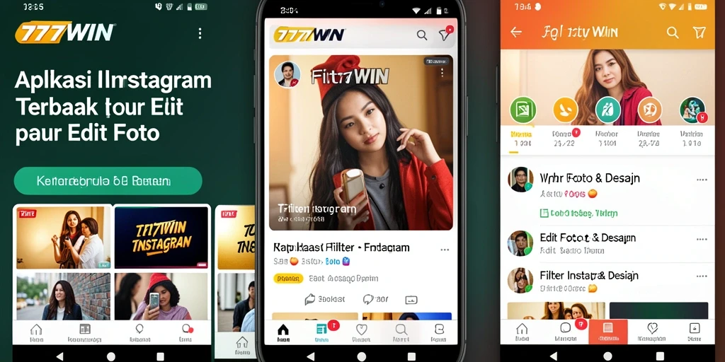 Screenshot antarmuka aplikasi 777WIN dengan berbagai opsi filter Instagram.
