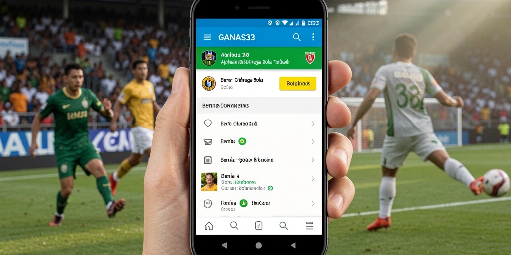 Antarmuka aplikasi GANAS33 menampilkan berita olahraga bola terkini.