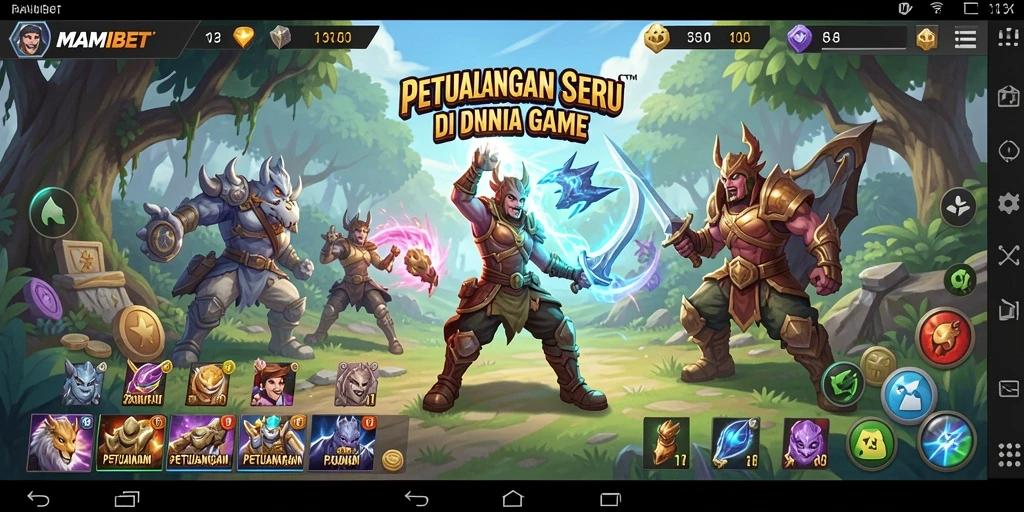 Antarmuka permainan <strong>MAMIBET</strong> dengan karakter dan lingkungan petualangan yang menakjubkan.