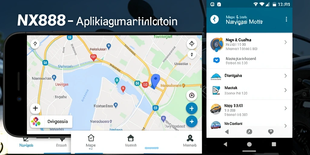 Antarmuka NX888 yang menampilkan rute navigasi motor dengan informasi cuaca