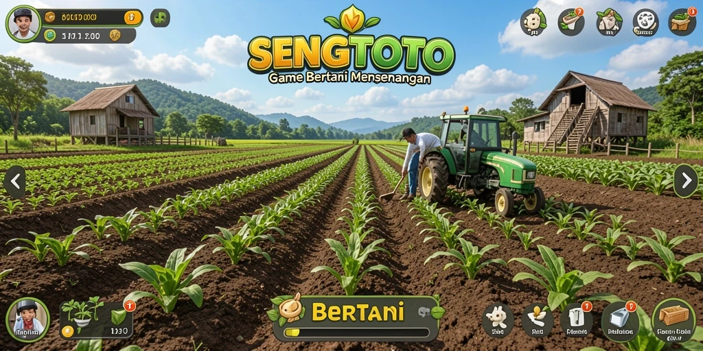 Antarmuka menarik <strong>SENGTOTO</strong> menampilkan aktivitas bertani yang menyenangkan.